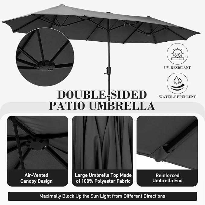 13 ft Patio Umbrella with Base, Large Rectangle Outdoor Umbrella with Matching Stand, Strap, Crank, Black