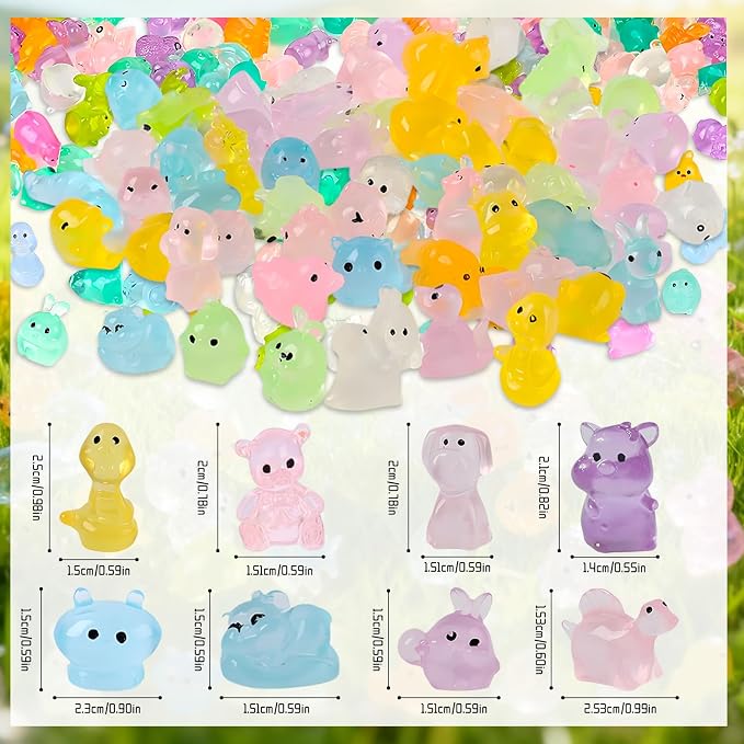Mini Glow in The Dark Animal Resin Models, Mystery Resin Animals Blind Bag, Mini Glow Figures Bulk Set for DIY Garden Dollhouse Aquarium Micro Landscape, Random Styles for Ages 14 and up(100pcs)