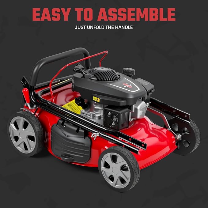 3 in 1 Lawn Mower, Self Propelled Push Lawn Mower with 131cc Gas Engine with 50L Grass Tank and Big Wheels, Rear Wheel Drive Gas Mowers for Yard Care Red
