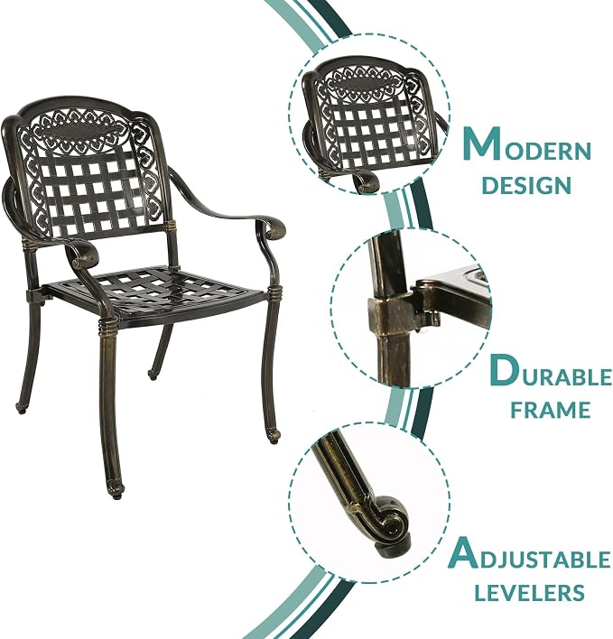 MEETWARM 9-Piece Outdoor Furniture Dining Set, All Weather Cast Aluminum Patio Garden Set with 8 Chairs,1 Oval Table, 2" Umbrella Hole, Dark Bronze