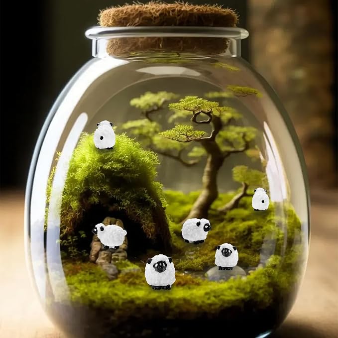 Bbiamsleep 20 Pcs Mini Sheep Figurines Miniature Plastic Sheep Figurines | Tiny Sheep Figurines Small Sheep Figurines Little Sheep for Fairy Garden Micro Landscape Decor Cake Topper