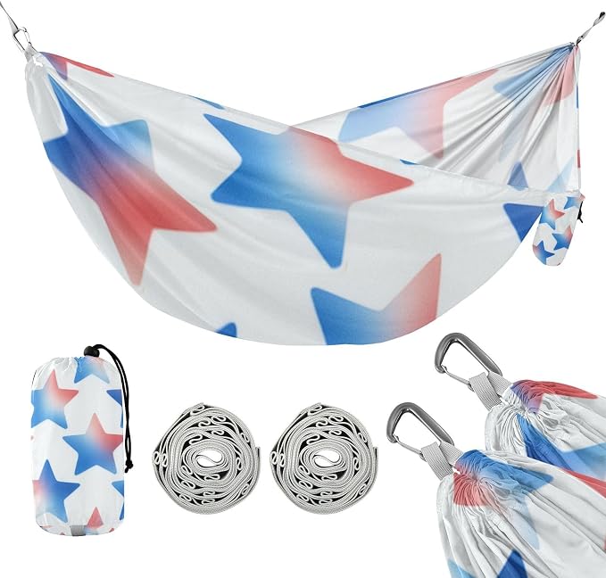 4th_July_Stars_Gradient_Pattern Outdoor Hammock with Tree Straps Backyard Hammock for Indoor Outdoor Patio
