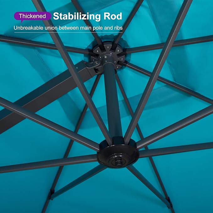 PURPLE LEAF 12 FT Square Patio Umbrella Large Outdoor Aluminum Offset Umbrella with 360-degree Rotation Cantilever Umbrella for Garden Deck Backyard Pool, Turquiose Blue