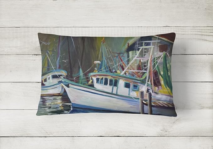 Caroline's Treasures JMK1058PW1216 Joe Patti Shrimp Boat Canvas Fabric Decorative Pillow Machine Washable, Indoor Outdoor Decorative Pillow for Couch, Bed or Patio, 12HX16W