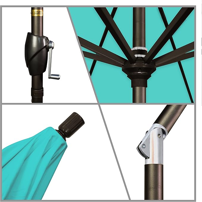 California Umbrella GSPT758117-5417 7.5' Round Aluminum Market, Crank Lift, Push Button Tilt, Bronze Pole, Sunbrella Aruba Fabric