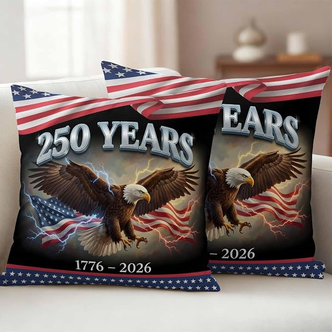 250th Anniversary USA Outdoor Waterproof Throw Pillow Covers 24x24 Set of 2, Independence Day Eagle Flag Decorative Pillowcases Cushion Pillowcase for Couch Sofa Patio Outside Pillow Protector