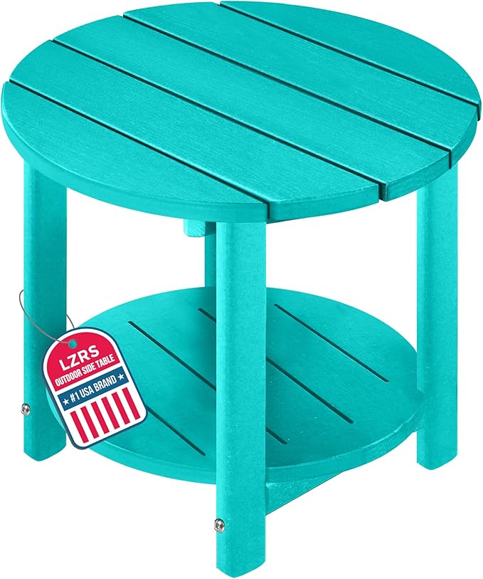 LZRS Adirondack Side Table Double End Table, Outdoor Coffee Tables for Patio, Backyard,Pool, Indoor Companion, Easy Maintenance & Weather Resistant(Turquoise)