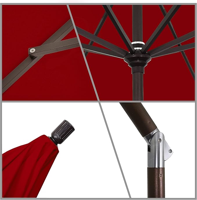 California Umbrella 11Ft Premium Sunbrella Patio Umbrella, Hand-Crank, Tilt-Collar, Bronze Frame, Jockey Red Fabric