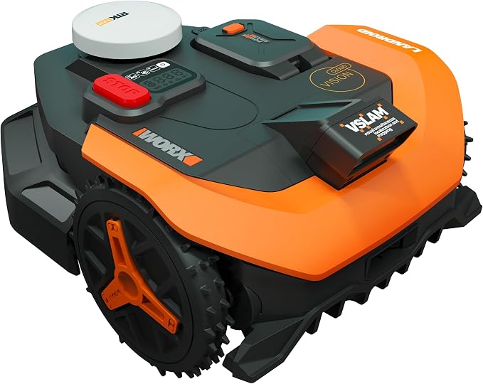 WORX Landroid Vision Cloud Robot Lawn Mower for 1/2 Acre, WR320 + Weatherproof Mower Storage Garage for Vision Cloud, WA0828 + Universal Lawn Mower Cutting Blades for Vision Cloud, WA0719