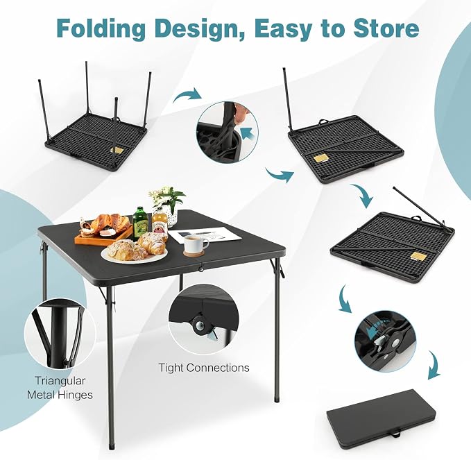 Giantex Portable Folding Table, Foldable Picnic Table with All-Weather HDPE Tabletop, Metal Frame & Carry Straps, Heavy Duty Outdoor Camping Table, Lightweight Card Table for Beach, BBQ, Party