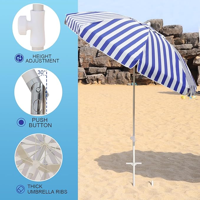 Northroad 8ft Large Beach Umbrella w/Sand Anchor Vent Tilt, Heavy Duty High Wind Patio Umbrellas w/Carry Bag,UV 50+ Sun Protection Portable Sunshade Umbrellas for Garden Pool Backyard