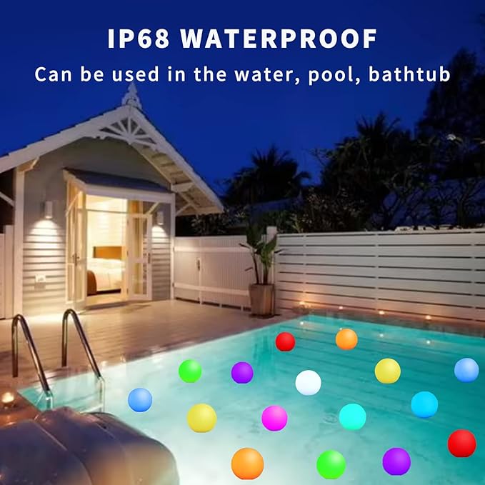 Borelor Floating Pool Lights,3-Inch USB Rechargeable & Remote Control Globe Lamp IP68 Waterproof 16 Color Change Hot Tub Bath Lights, Party Holiday Outdoor Christmas Decorations(1 Pack)