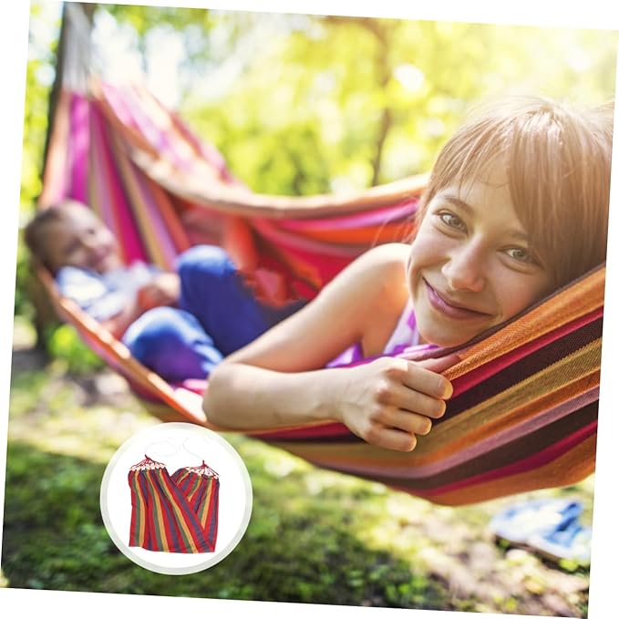 UPKOCH Rainbow Striped Canvas Single Person Hammock Outdoor Swing with Anti-tip Design for Travel and Leisure Use