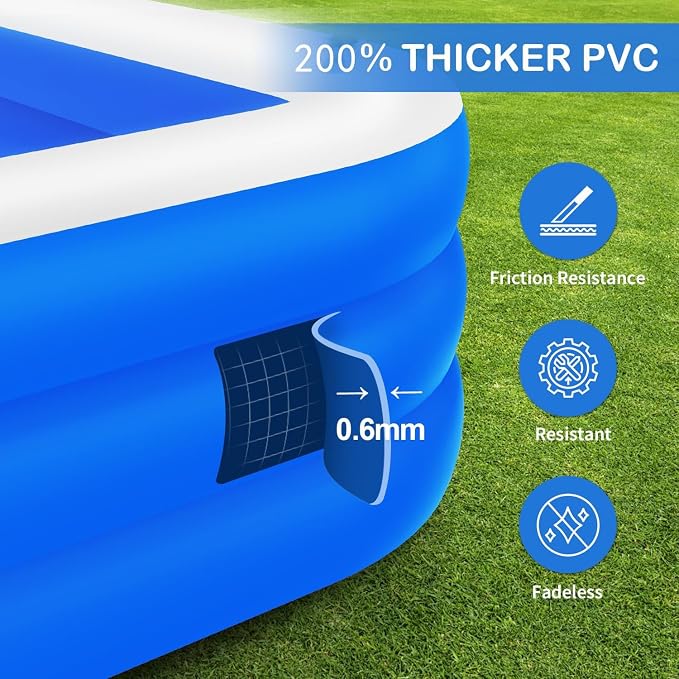 Large Inflatable Swimming Pool for Adults Kids - 120"x70"x22" Blow Up Pools Kiddie Pool, Oversized Thickened Family Inflatable Pools for Backyard Outdoor Garden Summer Water Party