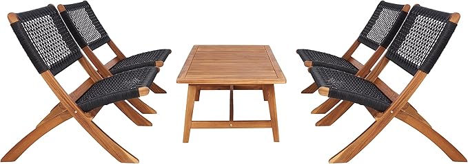 SAFAVIEH Outdoor Collection Blaze Natural/Black 5-Piece Conversation Patio Set