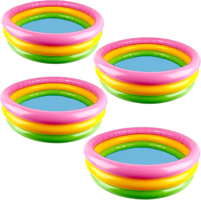 4 Pack Round Pools Bulk 34 x10 Inch Inflatable Swimming Pool 3 Rings Small Blow up Padding Ball Pond for Summer Outdoor Floats Water Game (Color Set 1)