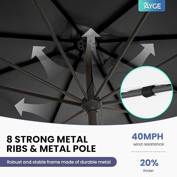 Ayge 8x10FT Large Rectangular Patio Umbrella Outdoor Table Umbrella w/Crank Rectangle Market Umbrella UV Protection for Garden, Deck,Lawn,Yard & Pool,Dark Gray