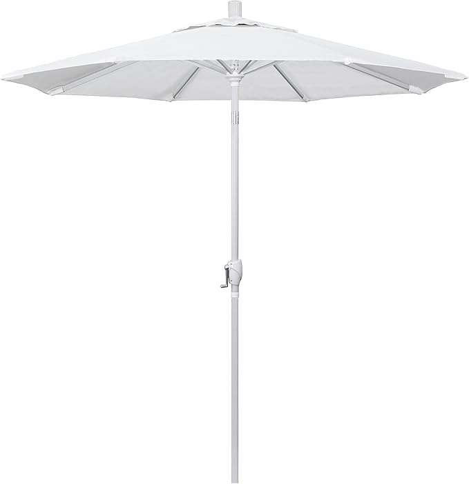 California Umbrella 7.5' Round Aluminum Market Umbrella, Crank Lift, Push Button Tilt, White Pole, White Olefin