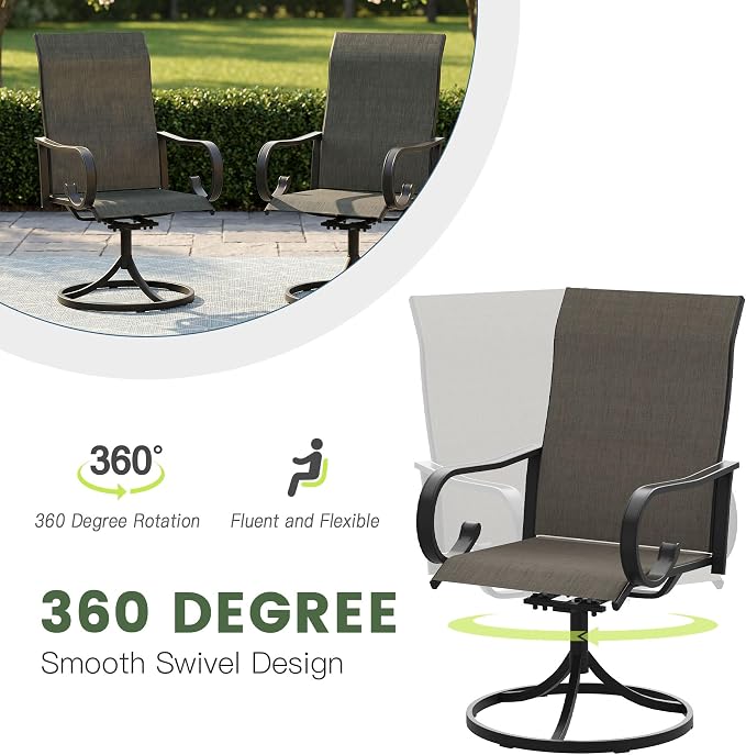 7 Pieces Patio Dining Set, 6 Outdoor Swivel Dining Chairs with 50.1" Round Metal Outdoor Dining Table with Umbrella Hole for Garden Backyard Deck, Mixed Brown & Black