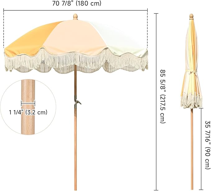 LAGarden Fringe Patio Umbrella with Carry Bag & Cover Vintage Wood for Event Outdoor Garden Yard Wedding Bistro Table