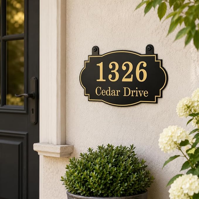 Personalized Hanging Address Sign, Custom Address Signs for Houses Home Yard Mailbox, Single Double Sided Custom Street Name Outdoor Address Decor Sign (Style2)