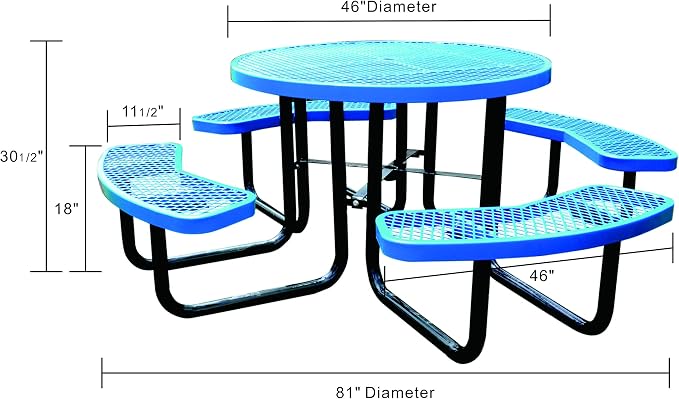 Heavy Duty 46 inch Expanded Metal Round Picnic Table (Blue)