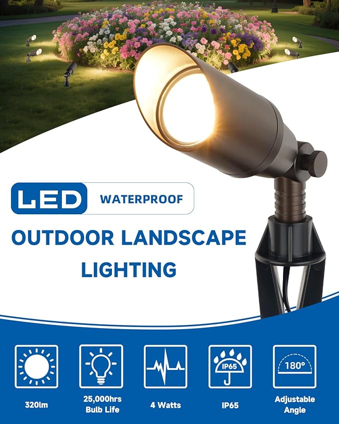 Outdoor Spot Lights for Yard 12V Wired Low Voltage Landscape Spotlights Aluminum Spot Lights with 4W MR16 LED Bulb Warm White, Waterproof Ip65 Spotlight Outdoor for Garden and Yard 2-Pack