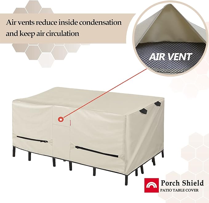Porch Shield Patio Table Cover - Waterproof Outdoor Dining Table and Chairs Furniture Set Cover Rectangular - 108 x 70 inch, Beige