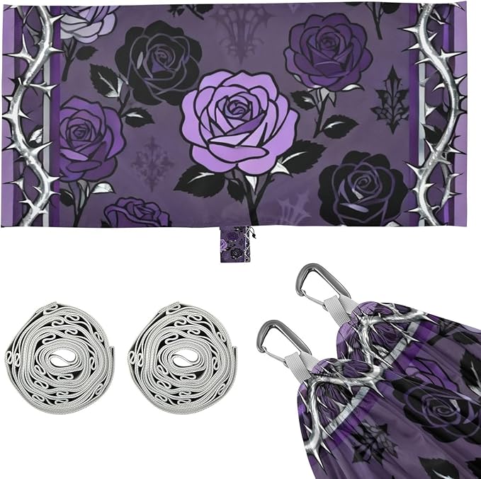 Purple Rose and Thorn Outdoor Hammocks with Tree Straps Cloth Hammock for Camping Travel Accessories