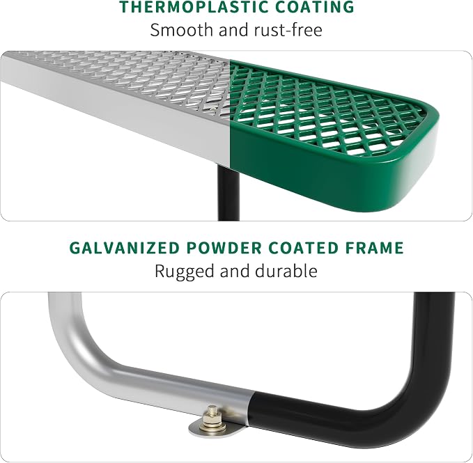 6FT Rectangular Metal Picnic Table for Outdoors, Commercial Steel Metal Picnic Tables, Heavy Duty Sturdy Picnic Tables Furniture Set for Patio Garden Courtyard BBQ, with Umbrella Hole, Green