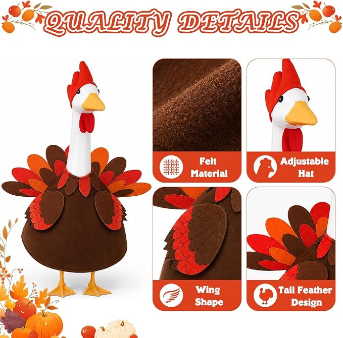 Thanksgiving Turkey Porch Goose Outfit for 23" Porch Goose Fall Autumn Sculpture Clothes for Garden Patio Yard Lawn Art Decoration