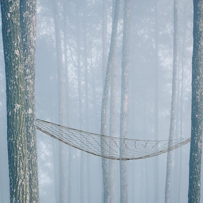 jojofuny Military Green Camping Hammock for Adults, 240x80cm Outdoor Nylon Rope Net Swing with Tree Straps and Carry Bag, Portable Relaxation Hammock for Hiking and Travel