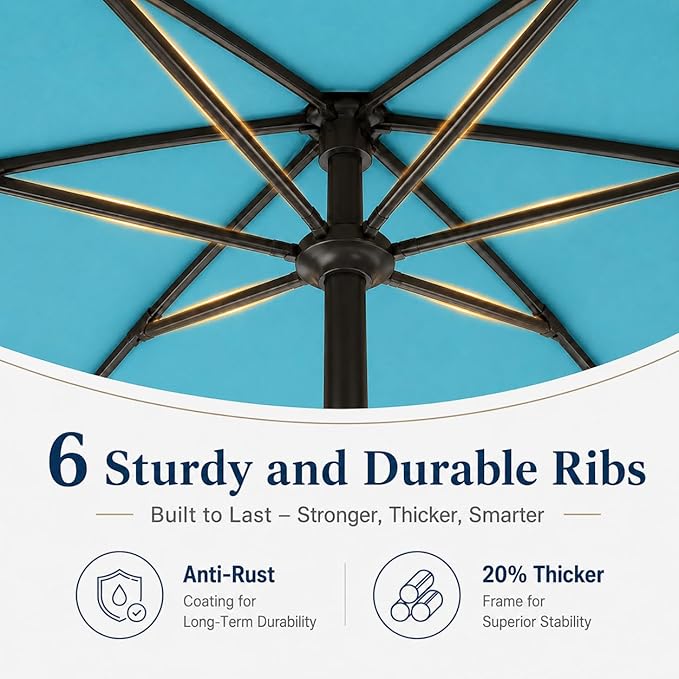 7.5ft Patio Umbrella, Outdoor Table Market Umbrella with Smooth Crank Lift, 6 Windproof Fiberglass Ribs, UPF50+ UV Protection for Deck, Pool, Garden and Backyard