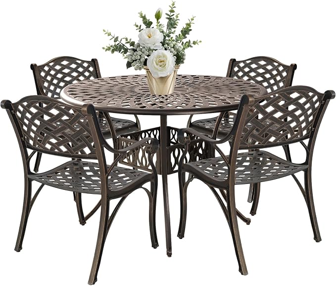 42" Cast Aluminum Outdoor Dining Table,Dining Conversation Side Table, Patio Bistro Table with 1.97" Umbrella Hole for Backyard, Garden, Patio, Porch