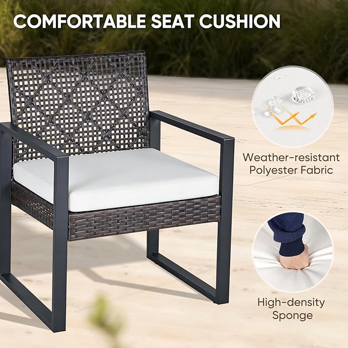 COOS BAY Haven Lounge 4 Piece Rattan Patio Furniture Set, Outdoor Wicker Patio Conversation Set for Balcony & Backyard, Dark Brown/Beige