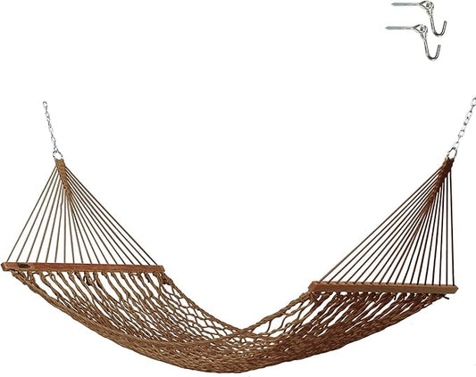 Hatteras Hammocks Small Amtique Brown DuraCord Rope Hammock – 11 ft. x 45 in., 450 lb Capacity, Cumaru Spreader Bar, Zinc-Plated Hardware, Handcrafted in The USA