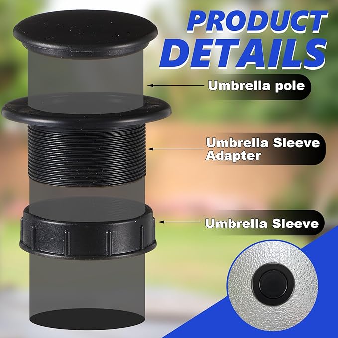 2 Sets Patio Table Umbrella Hole Ring Plug Cap Set, Outdoor Parasol Table Hole Cover Insert Thicker Patio Plug Ring for Outdoor, Yard, Garden(Black)