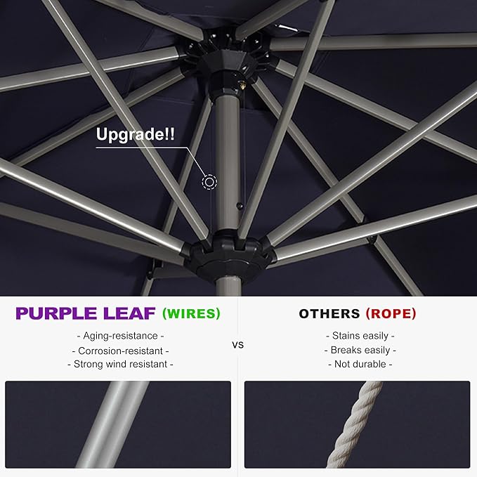 PURPLE LEAF 10' x 10' Square Patio Umbrella, Alumimum Outdoor Market Umbrella with 3 Year Fade Resistant, Pool Umbrella for Deck Garden, Patio, or Poolside, Lawn