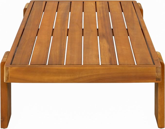 Merax 2 Piece Patio Loveseat & Coffee Table Set with Acacia Wood Frame, Waterproof Cushions & Round Backrest for Garden, Deck & Balcony, Light Brown+Teak