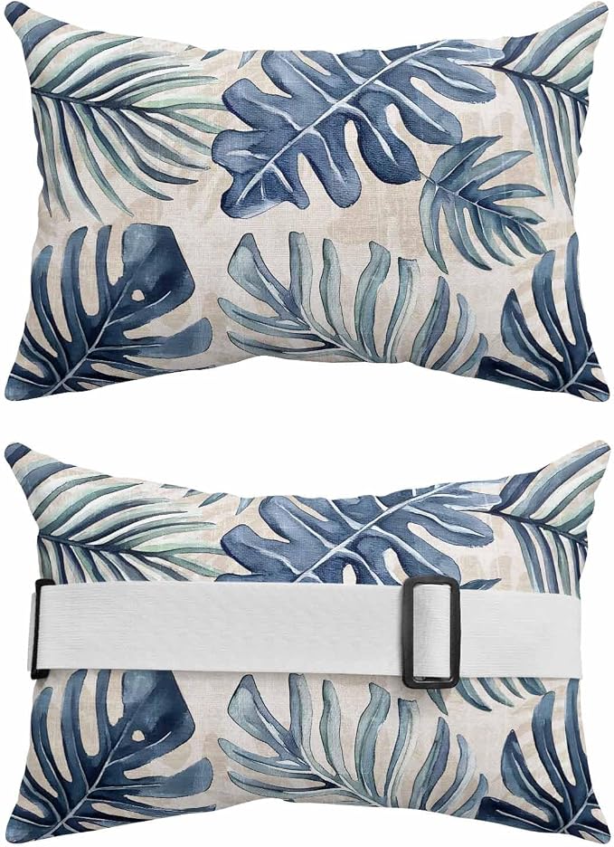 Pack of 2 Outdoor Lumbar Pillow Covers 12x20 Inch, Navy Blue Monstera Deliciosa Waterproof Throw Pillow Covers Set, Summer Botanical Tropical Vintage Decorative Cushion Cases for Patio Porch Car