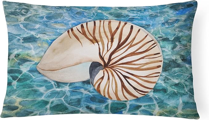 Caroline's Treasures BB5368PW1216 Sea Shell and Water Canvas Fabric Decorative Pillow Machine Washable, Indoor Outdoor Decorative Pillow for Couch, Bed or Patio, 12HX16W