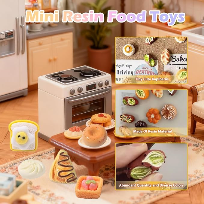 100PCS Mystery Blind Bag Mini Food Toy Set, Squishy Surprise Toys Bulk, Pretend Play Kitchen Food, Dollhouse Accessories Miniature Food Figures, Sensory Fidget Toys, Party Favor Gift Pack for Kids