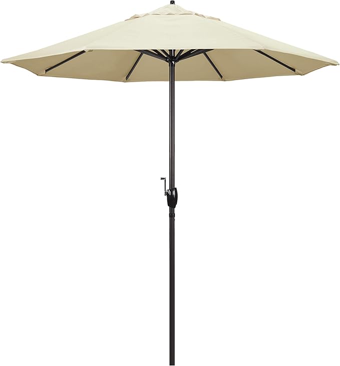 California Umbrella 7.5' Round Sunbrella Aluminum Outdoor Deck, Pool or Patio Umbrella, Crank Lift, Auto Tilt, Bronze Pole, Canvas