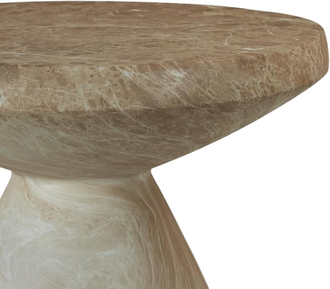 Faux Terrazzo Cement End Table for Patio, Modern Round Outdoor Side Table with Tree Stump Design, Garden Stool Accent Table for Indoor and Outdoor, Marble