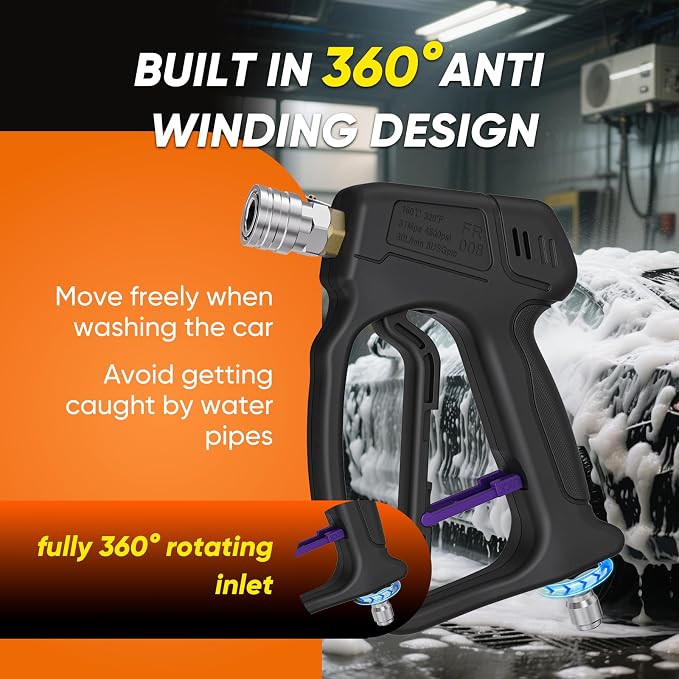 KONOSUBA Short Pressure Washer Gun 4500PSI with 360° Swivel,2 Adapter,5 Pressure Washer Nozzles,1/4" Quick Connector,3/8'' Quick Connect, M22-14/15 mm Fitting (Gun 4500PSI)