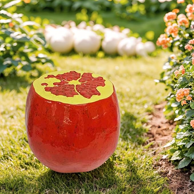 12.20" Pomegranate Outdoor Garden Stool, Funky Fruit Side Table Indoor, Vibrant Table Home Decor Plant Stand Garden Indoor Outdoor Decorations