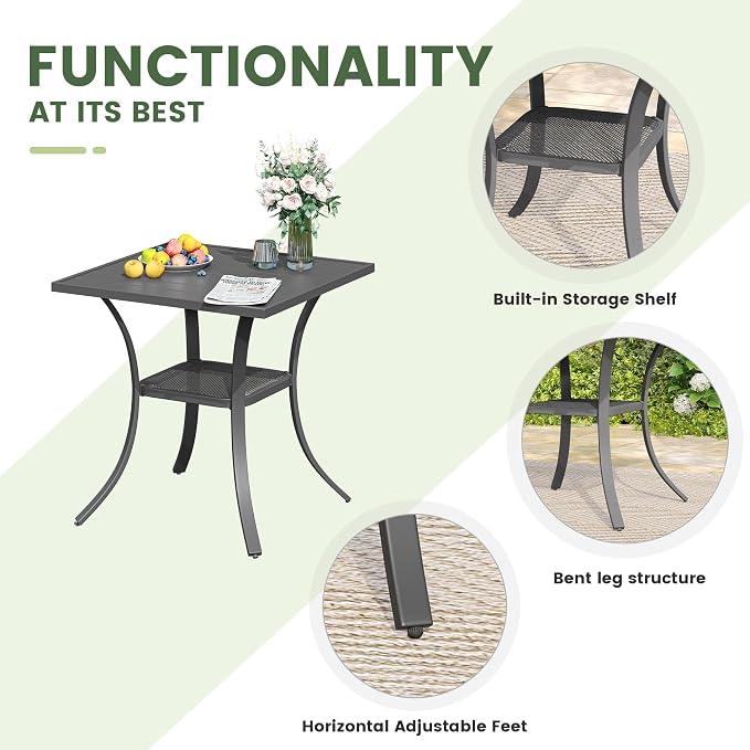 3 Pieces Patio Dining Set, 2 Outdoor Swivel Dining Chairs with 28" Square Outdoor Dining Table, All Weather Textilene Patio Chairs and Metal Table for Garden Backyard, Grey & Dark Grey