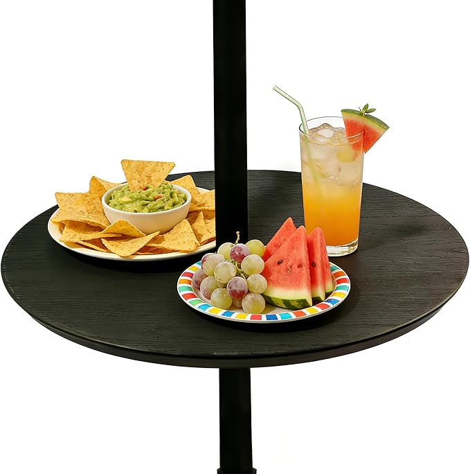Outdoor Adjustable Umbrella Table Tray, 20” Round Outdoor Umbrella Table with Hole, Portable Patio Beach Umbrella Table Tray Fit 1.5" Umbrella Pole for Poolside, Backyard, Garden, Black