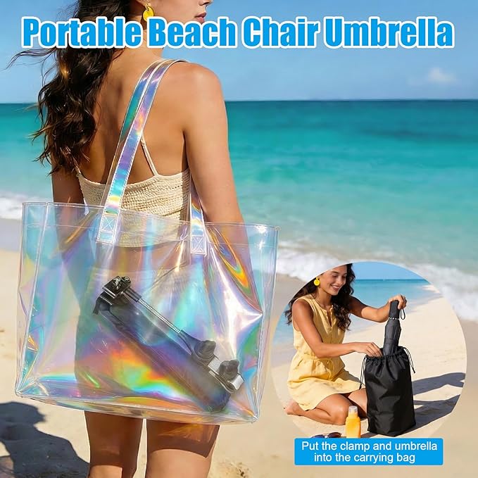Beach Chair Umbrella with Clamp 360° Adjustable Clip On Umbrella for Camping Chair UPF 50+ UV Protection Sun Shade Portable Stroller Umbrellas for Travel, Wheelchair, Boat, Patio, Golf Cart