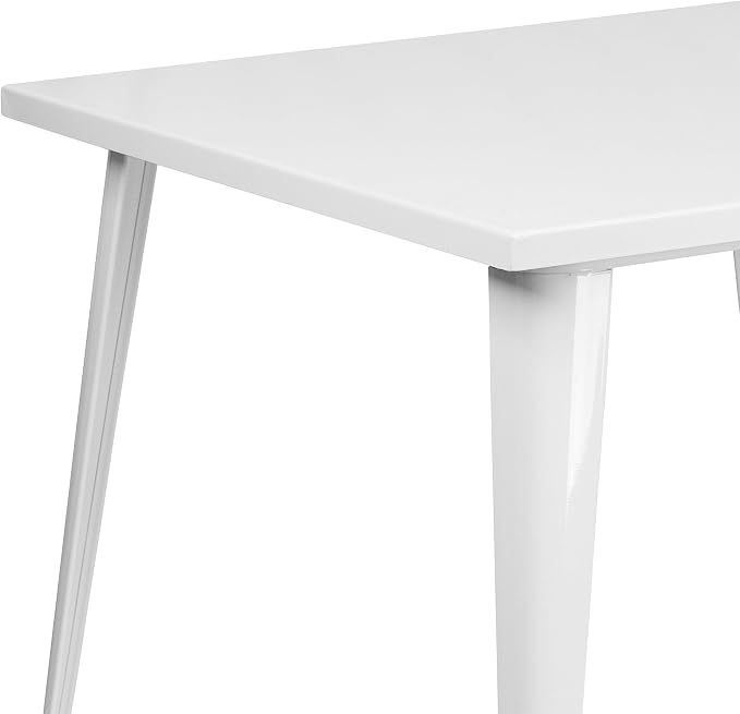 EMMA + OLIVER Commercial Grade 35.5" Square White Metal Indoor-Outdoor Table